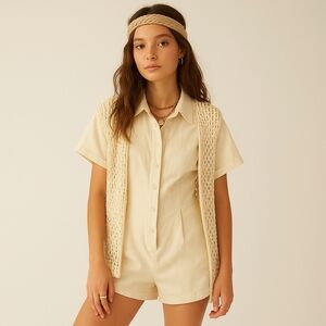 Free People Keep It Crisp Shortall Romper - Various Sizes - Tofu - New with Tags